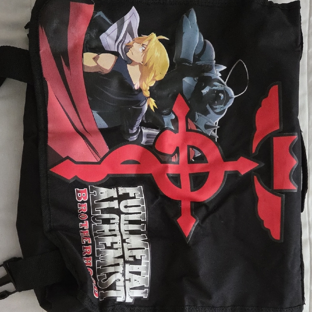 Anime-Themed Black and Red Messenger Bag